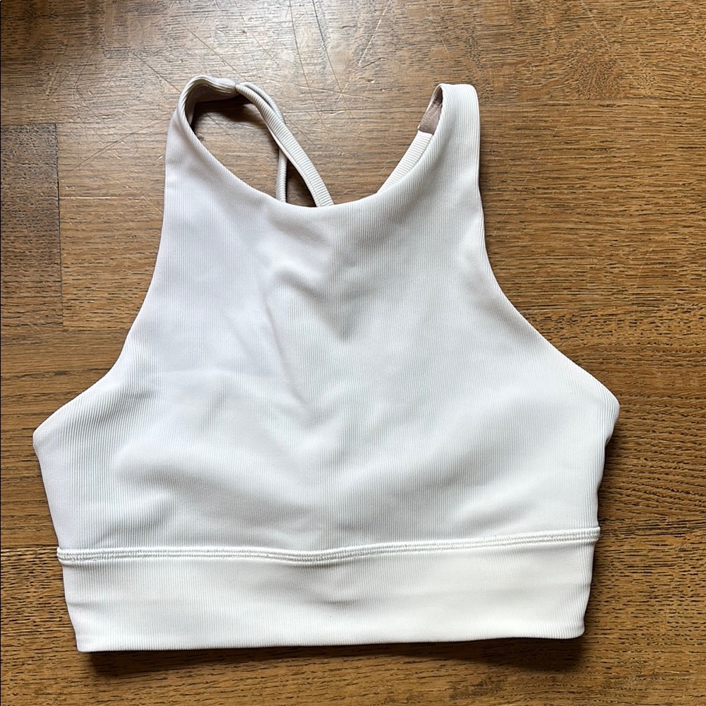 Lululemon White Ribbed Highneck Longline Sports Bra size 6